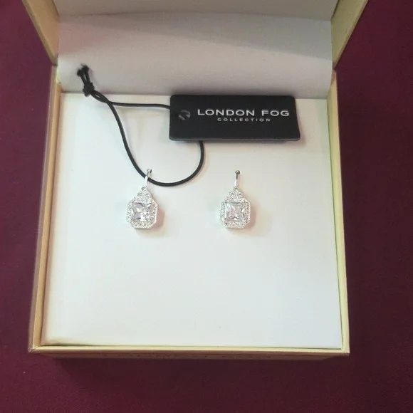 London Fog Clear Crystal Lever Back Drop Earrings - Silver Tone - Picture 1 of 1